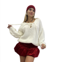 maglione con apertura regolabile sul davanti laccio